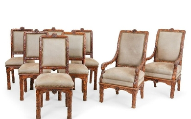 Eight Continental floral and foliate dining chairs
