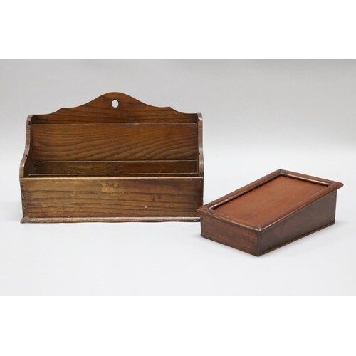 English oak letter rack & slope top wooden box, approx 21cm ...