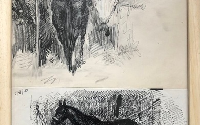 [Équitation]. José Luis REY VILA (1910-1983) Deux dessins à l'encre sur papier dont l'un daté...