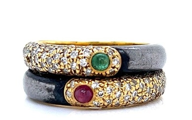 FARONE 18K Yellow Gold Ruby & Emerald Ring