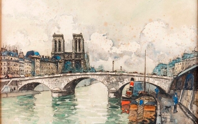 FRANK-WILL (1900-1951), "Le pont Saint-Michel et Notre Dame...