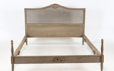 FRENCH PAINTED AND GILT CANE BED CIRCA 1940