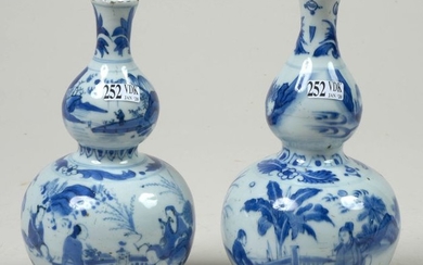 Fake pair of blue and white porcelain double-bottle...