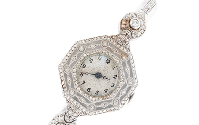 Fine Belle Epoque Platinum and Diamond Wristwatch