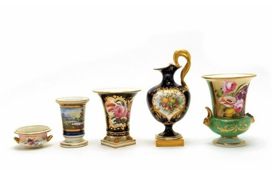 Five English Porcelain Painted Vases including Meyer &