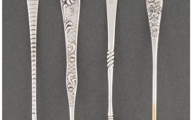 Forty-One American Silver Appetizer Forks and Spoons in Four Sets (late 19th century)