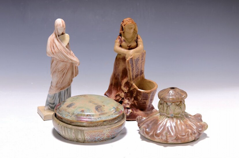 Four ceramics, around 1910, Sculpture of a woman...