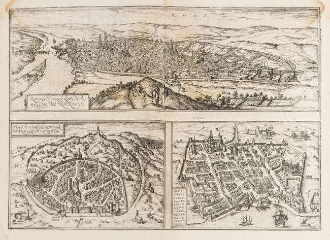France.- Braun (Georg) and Franz Hogenberg. Rotomagus, Vulgo Roan - Nemausus, Nismes - Civitatis Burdegalensis, [1572].
