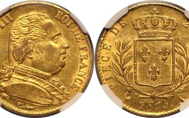 France Louis XVIII 1814 A Gold 20 Francs NGC AU 58