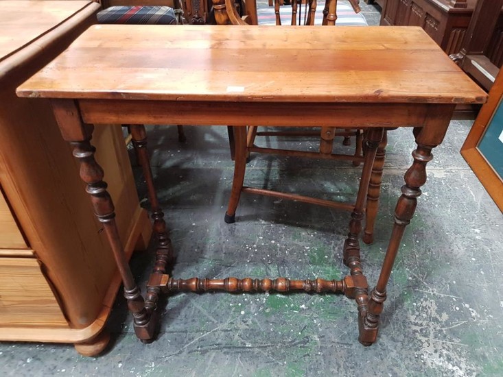 French Cherrywood Small Occasional Table, with slide & on turned legs with stretchers