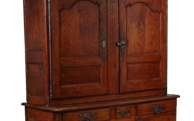 French Louis XV Style Carved Walnut Buffet a Deux Corps, 19th c., H.- 90 in., W.- 64 in., D.- 24 in.