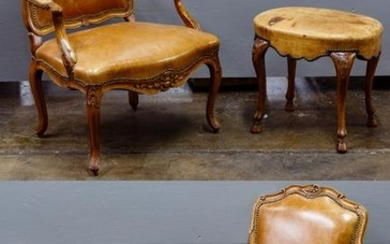 French Provincial Style Leather Chair and Ottoman