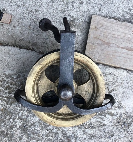 French bronze & forged iron farm pulley