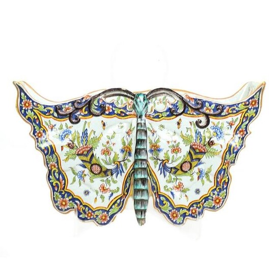 French faience butterfly wall pocket