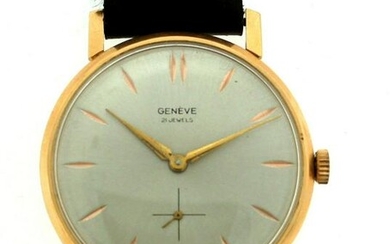 GENEVE 21 JEWELS 18K 750 GOLD STAMPED LEATHER STRAP