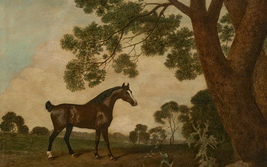 GEORGE STUBBS (LIVERPOOL 1724-1806 LONDON) A dark bay horse facin...