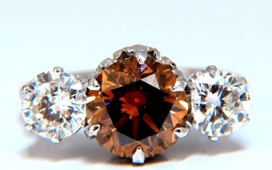 GIA certified 3.64ct Fancy Brown Orange Diamond ring 18 Karat Three Stone