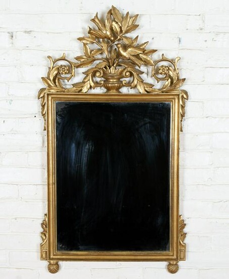 GILT CARVED WOOD MIRROR DECORATED BIRDS C.1940