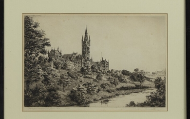 GLASGOW UNIVERSITY FROM THE WEST, AN ETCHING BY WILFRED APPLEBY