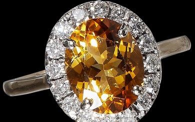 GOLD CITRINE AND DIAMOND CLUSTER RING