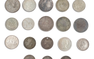 GROUP OF ENGLISH AND MEXICAN SILVER COINS, VARIOUS DATES