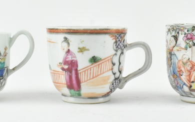 GROUP OF THREE FAMILLE ROSE FIGURINE CUPS 清及以后 粉彩人物杯