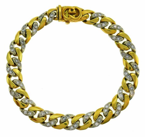 GUCCI Diamond Yellow Gold Chain Link BRACELET 1980s