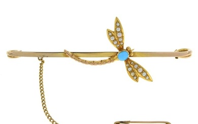Gem-set dragonfly bar brooch