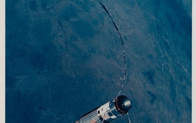 [Gemini XII] Agena tethered to Gemini following Buzz Aldrin’s spacewalk. Buzz Aldrin...