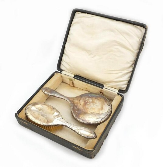 George V silver hand mirror and brush, by Joseph &