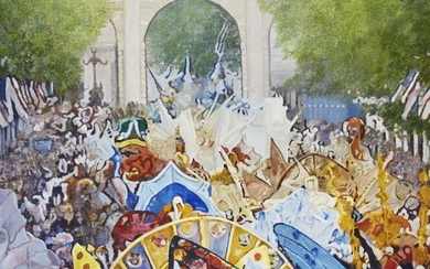 Gillian Whaite, British 1934-2012 - Jubilee Carnival, 2002; oil on canvas, signed lower left 'Gillian Whaite' and signed, dated and inscribed on the reverse of the frame, 61.8 x 74.3 cm (ARR)