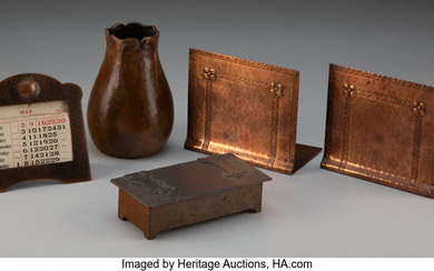 Group of Five Patinated Metal Table Articles (20th century)