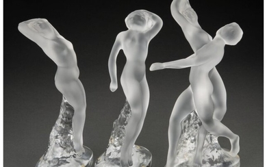 Group of Three Lalique Clear and Frosted Glass F