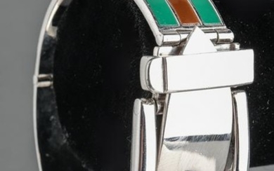 Gucci Silver-Tone and Enamel Belt Buckle Bracelet