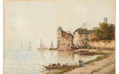 Gustave MASCART (1834-1914) Port animé Huile sur toile signée Mariani (pseudo) en bas à droite...