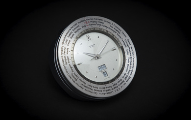 HERMÈS, REF. 848, A PALLADIUM-PLATED WORLD TIME QUARTZ DESK CLOCK...