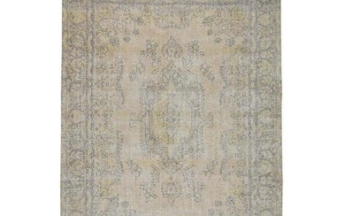 Hand-Knotted Vintage Tabriz Sheared Thin Oriental Rug