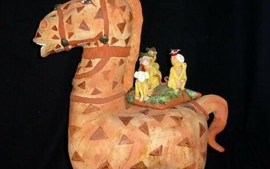 Hawaii Pottery Sculpture Horse & Monkey Vicky Chock (Z)