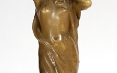 Henri Edouard VERNHES (1854-1926) Femme drapée. Cire jaune signée. Socle de marbre noir. H. 35...