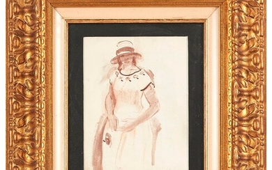 Henri LEBASQUE (1865-1937) Portrait de jeune femme au chapeau Lavis d encre signé en bas...
