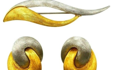 Henry Dunay Sabi Yellow Gold Platinum Earrings Brooch