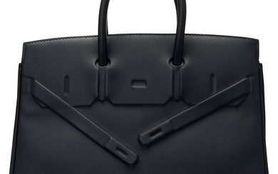 Hermès 25cm Black Swift Leather Shadow Birkin Bag with...