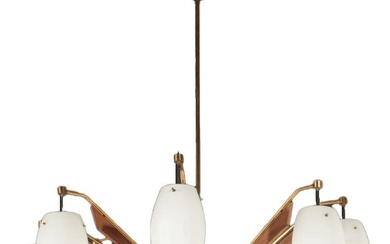 ITALIAN MID CENTURY MODERN 8 ARM CHANDELIER WITH FROSTED GLASS...