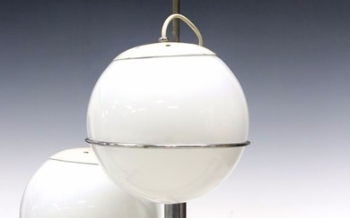 ITALIAN MID-CENTURY MODERN TIERED GLASS GLOBE 3-LT CEILING LAMP