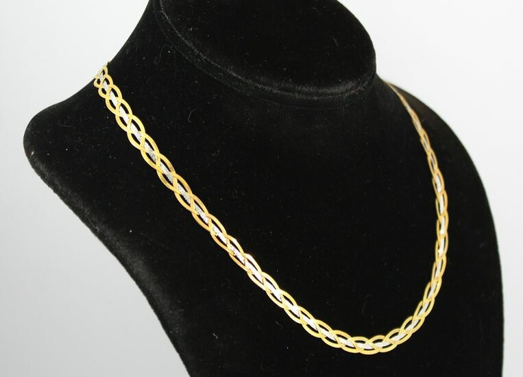 Italian 14K Yellow and White Gold Wove Necklace