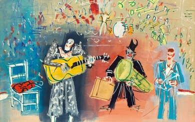 JEAN DUFY(Le Havre 1888-1964 Boussay)Le Trouble-Fête.Gouache et aquarelle sur papier sur toile.Signé en bas à...