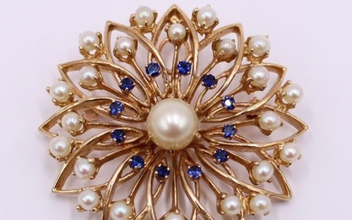 JEWELRY. 14kt Gold, Pearl, and Gem Brooch.