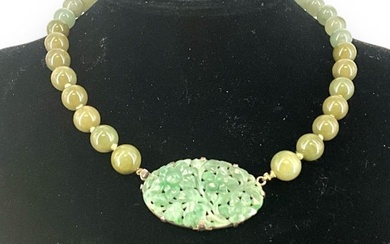 Jade Stone Necklace with Carved Jade Stone Pendant