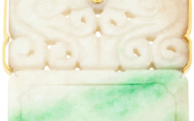 Jadeite Jade, Gold Pendant Stones: Carved jadeite jade Metal:...