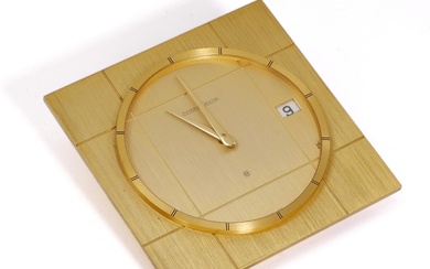 Jaeger-LeCoultre A desk top brass clock with calendar, 8 day movement. Marked...